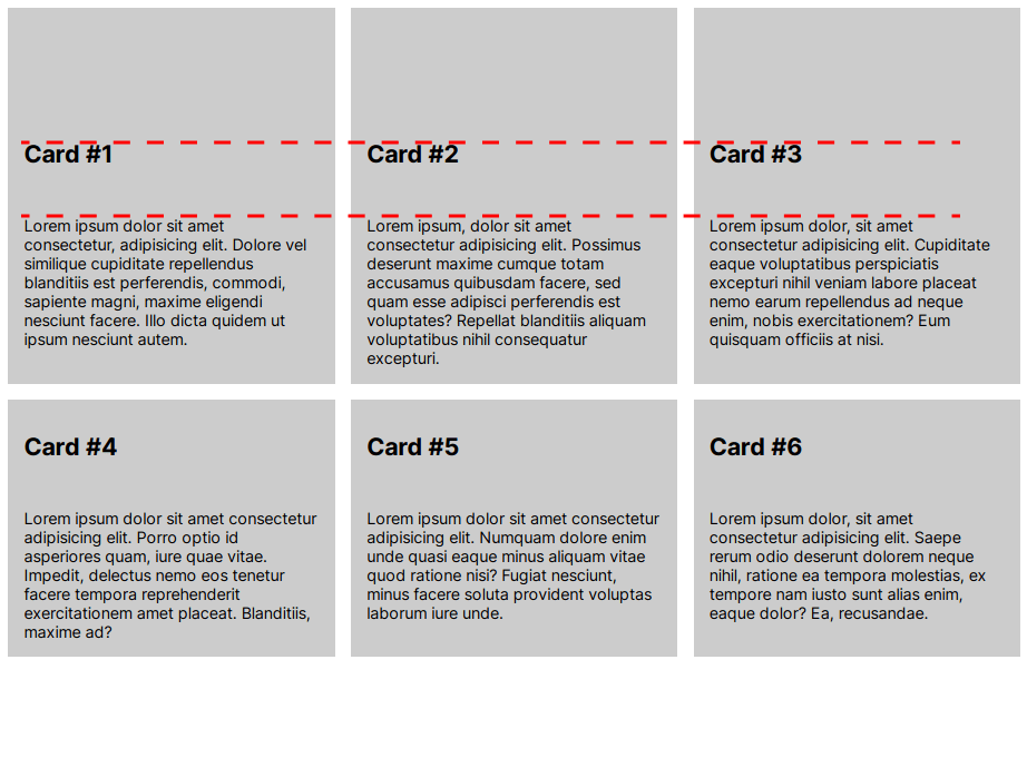 The code output using the subgrid. The headings and paragraphs line up perfectly with each other, as shown by the two dashed lines.