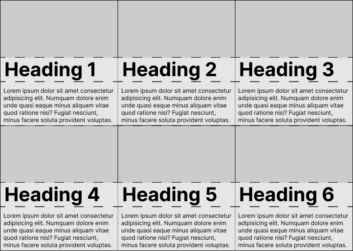 The previous grid, now superimposed with the card contents to demonstrate how they will align to the grid lines.
