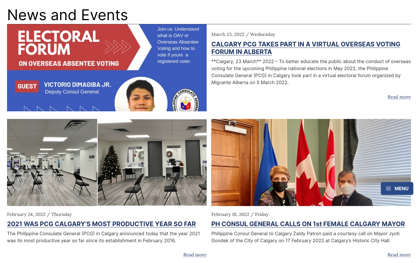 Screenshot of the new website's press releases