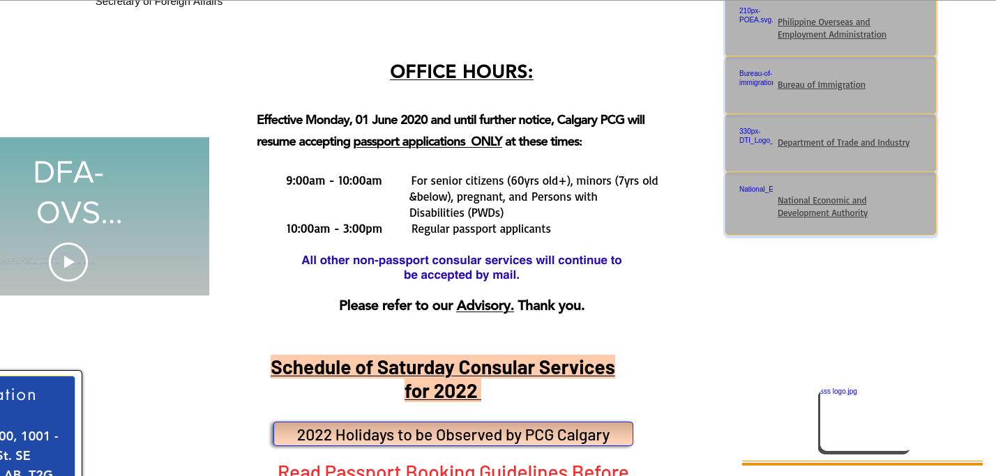 Screenshot of the old website of the Philippine Consulate General to Calgary, Canada